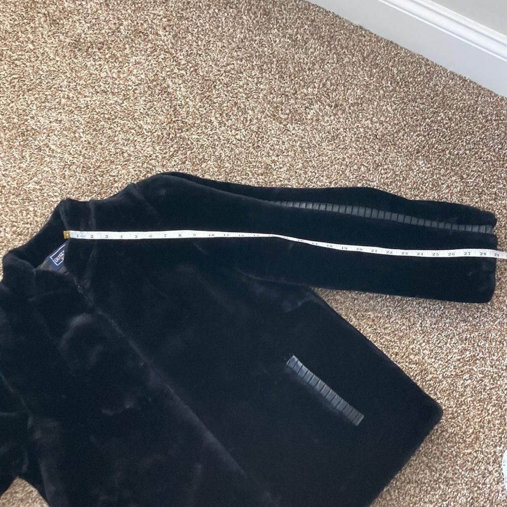 Vintage 80s 90s Outerlayers Mouton Faux Fur Short Black Winter Zipper Jacket - Picture 11 of 16